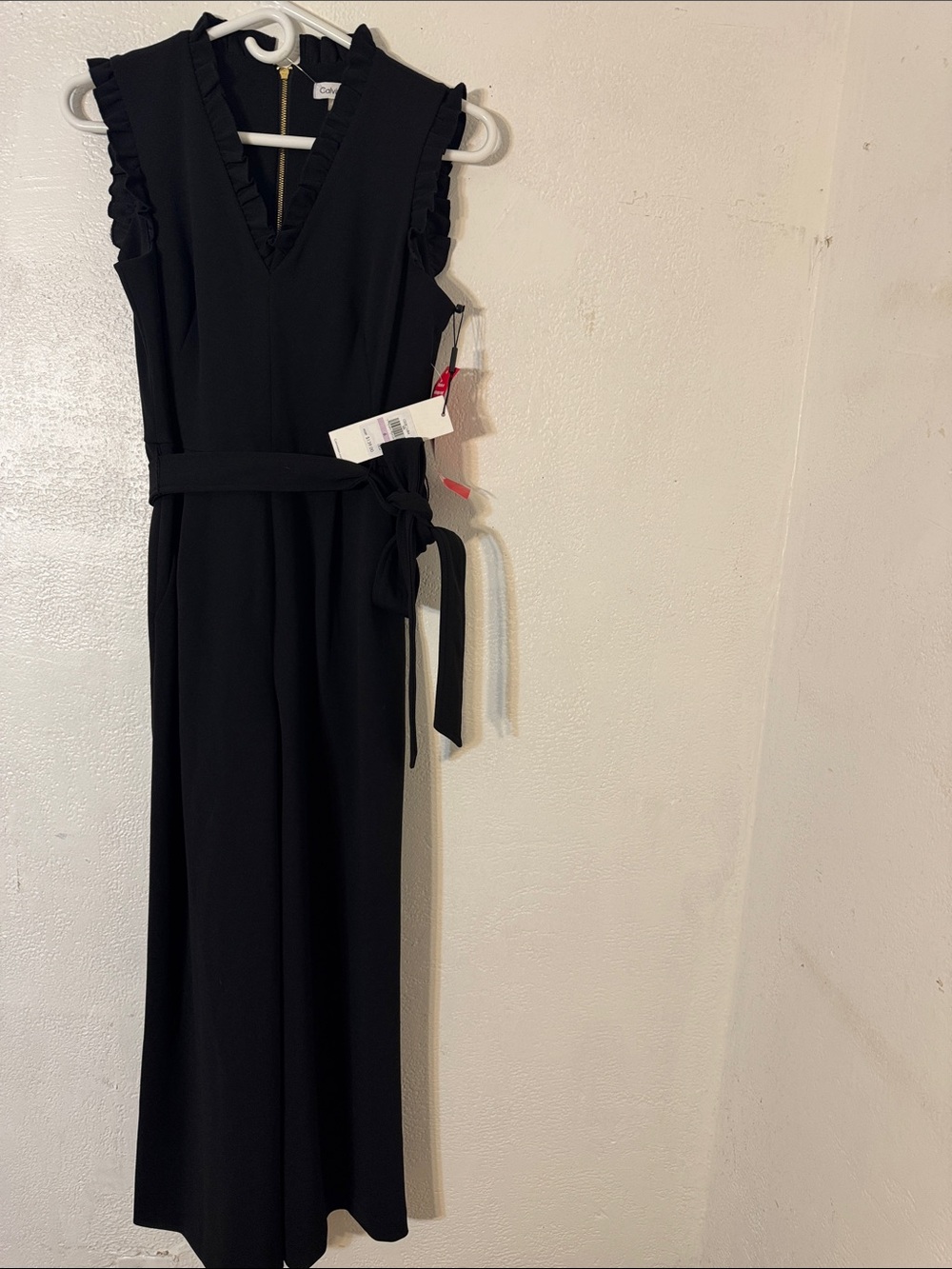 Calvin Klein Black Sleeveless V-Neck Maxi Jumpsuit with Self-Tie Belt size 6